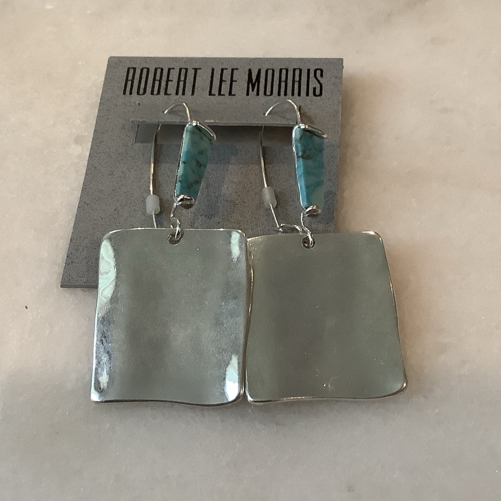 Robert Lee Morris Silver And Turquoise Dangle Earrings, Brand New